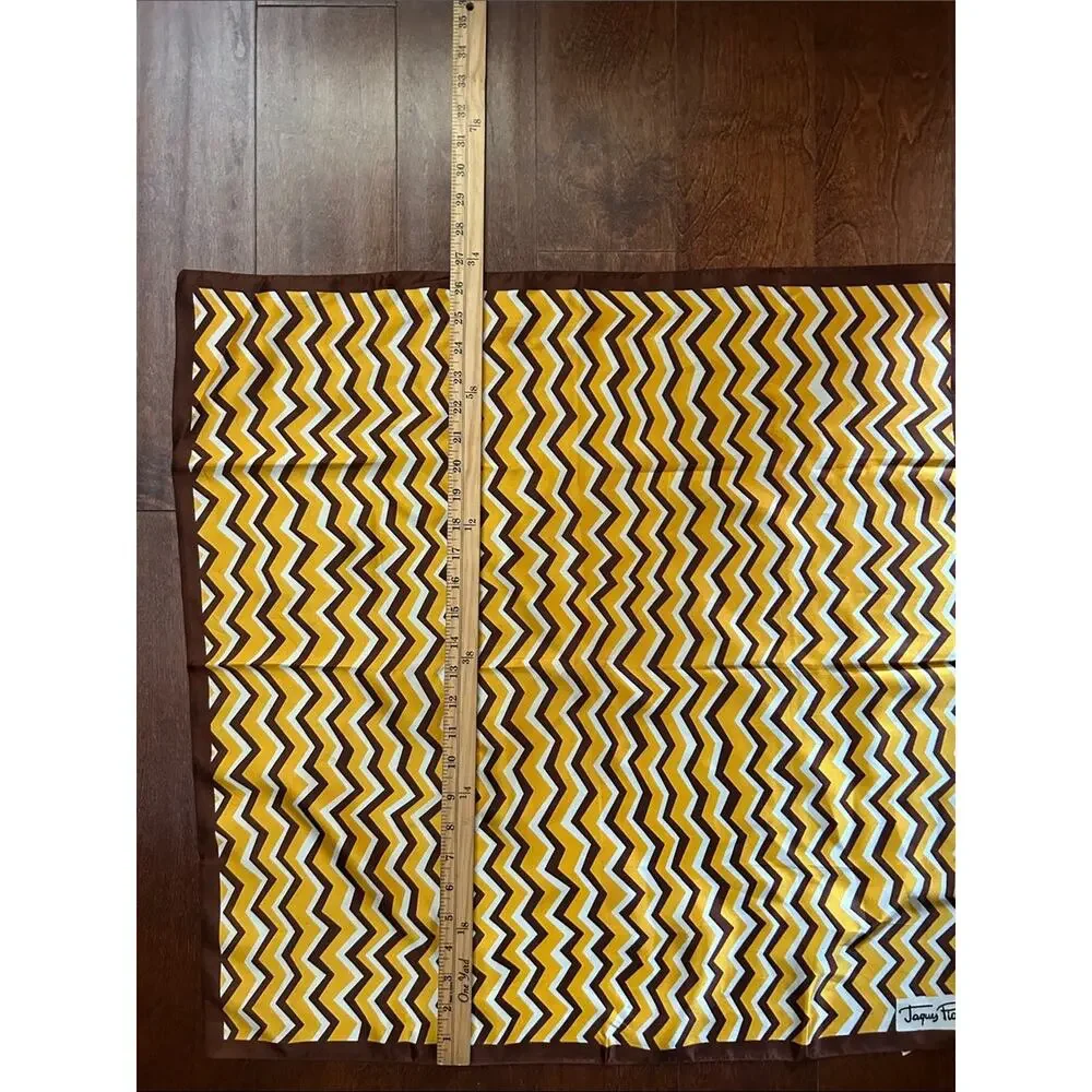 Vintage Jacques Piaget Zigzag Silky Scarf in Yellow, Brown & White